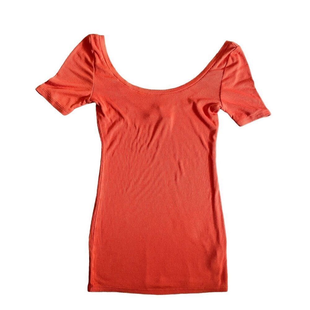 Anthropologie Saturday Sunday Stretchy Soft Knit Orange Red Tee‎ Shirt Sz XS
